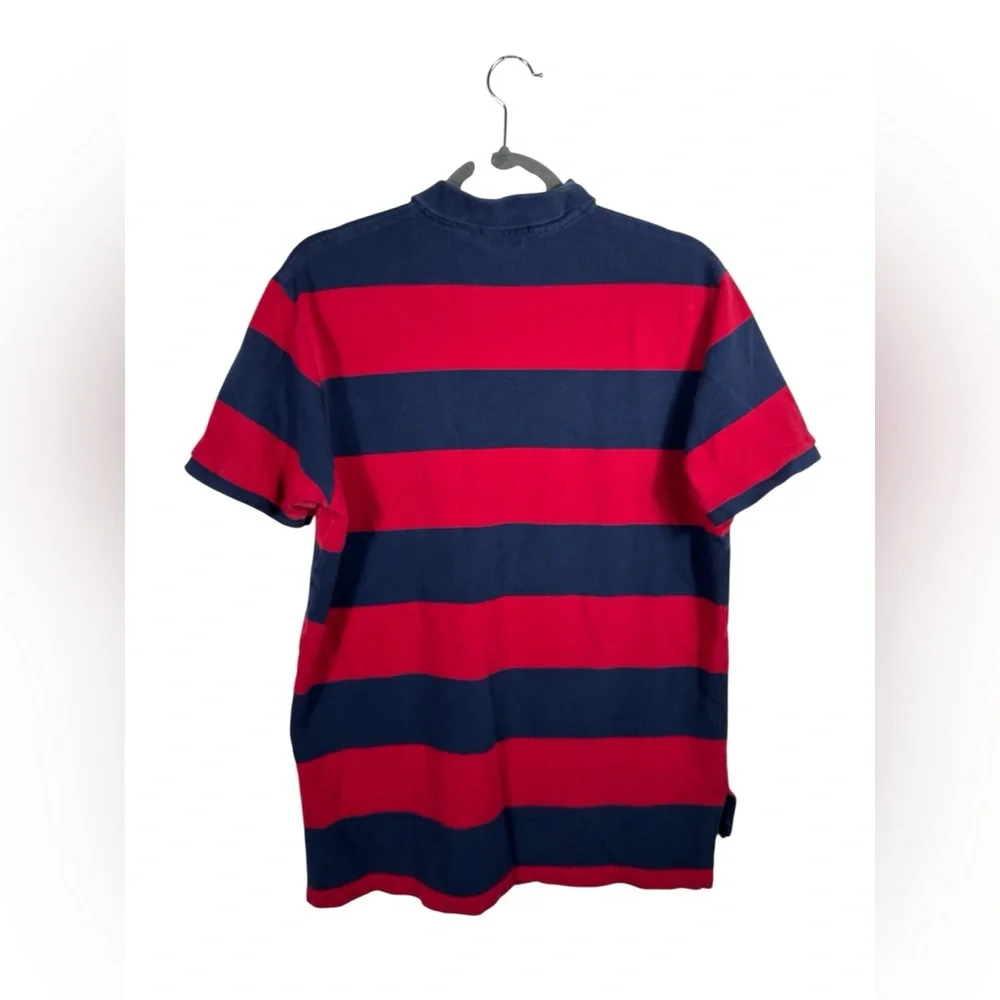 Polo Ralph Lauren Custom Fit Polo Shirt Mens L Red Navy Stripe Yellow Pony